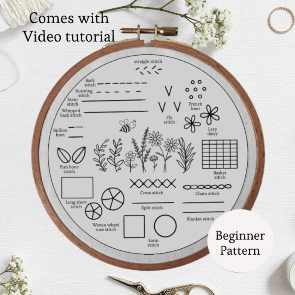 Beginner Embroidery Pattern with Video Tutorial
